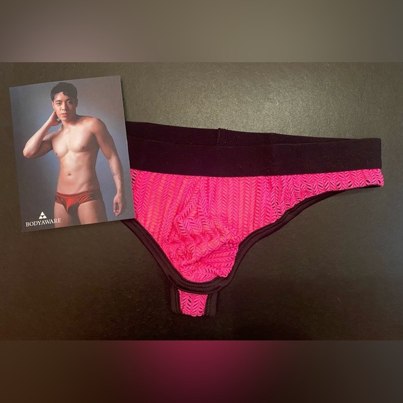 Body Aware Men’s Pink Mesh Thong Pouch Underwear Size Small - Picture 1 of 7